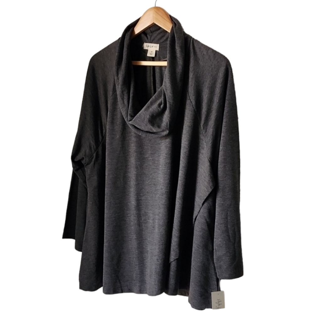 Gray Cowl Neck Tunic Top 3X Plus Size Cozy Knit Long Flowy Loungewear Charcoal - Picture 3 of 16
